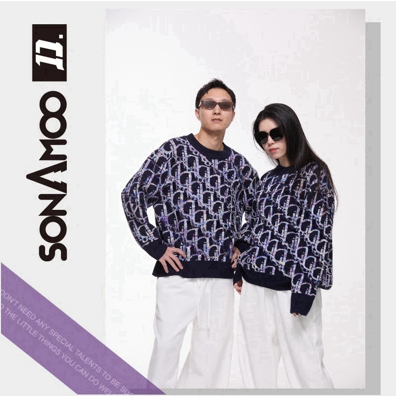 华彩渐变密织花纹毛衣冬季情侣宽松男DY2008