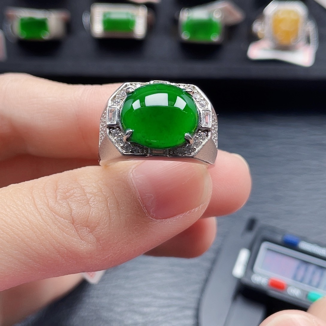 翡翠戒指银S925镶嵌天然a货翡翠3048