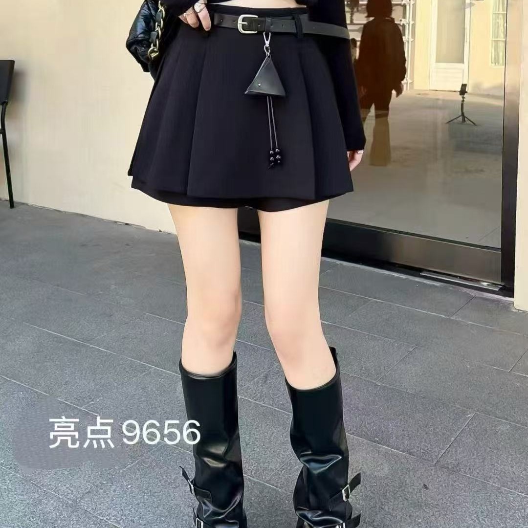 LL琳大码短裙半身裙子高腰百褶裙小个子洋气显瘦学院风裤裙9656