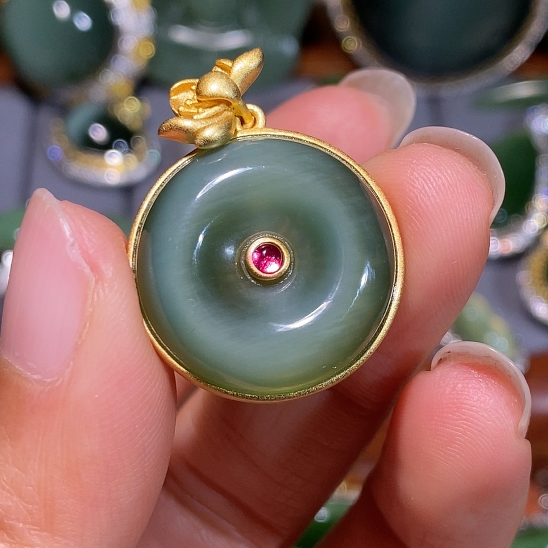 和田玉（碧玉）银S925镶嵌颈饰