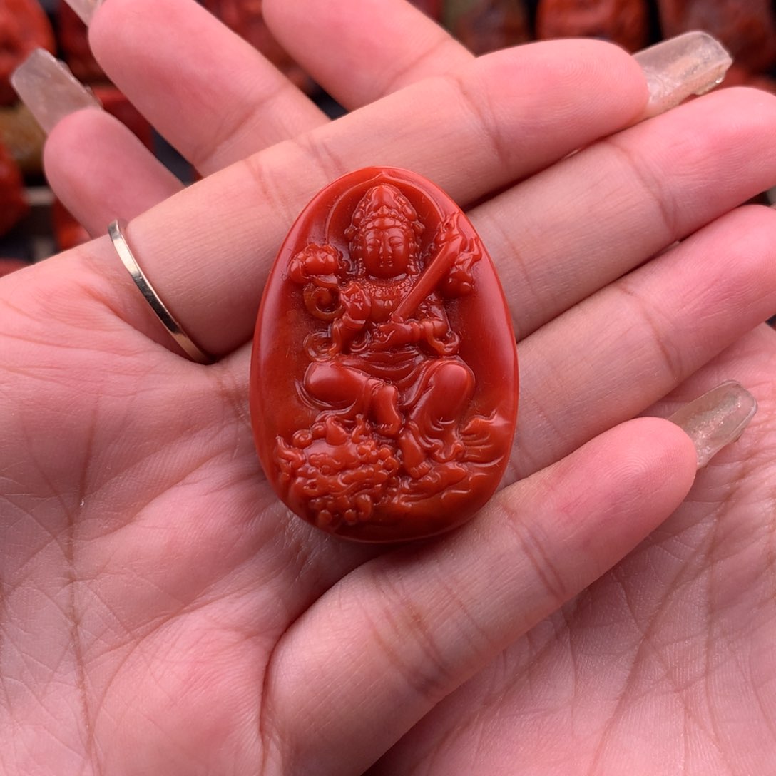 南红玛瑙南红川料文殊菩萨吊坠未镶嵌