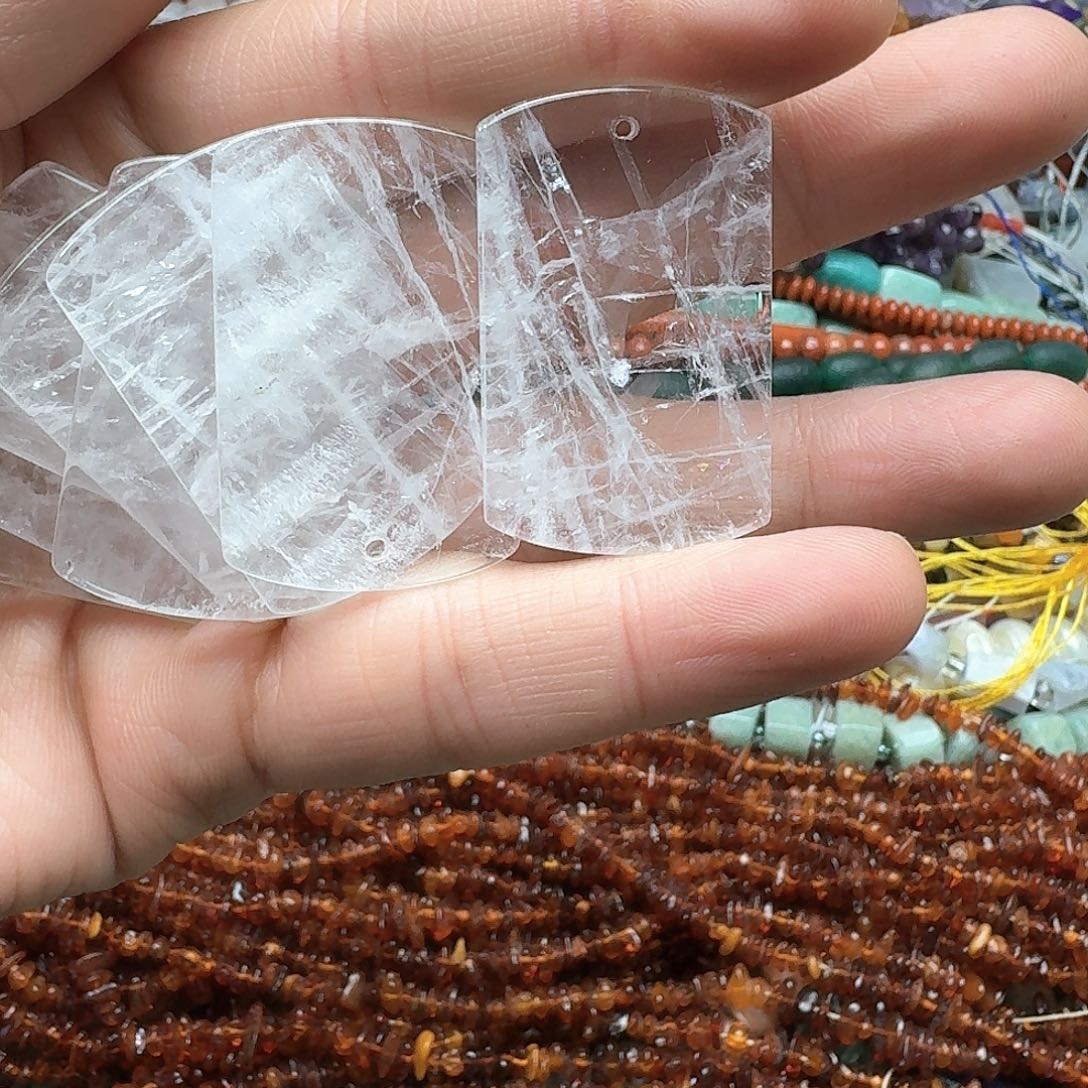 玛瑙/玉髓合金珠宝半成品一个24x39mm白水晶吊坠