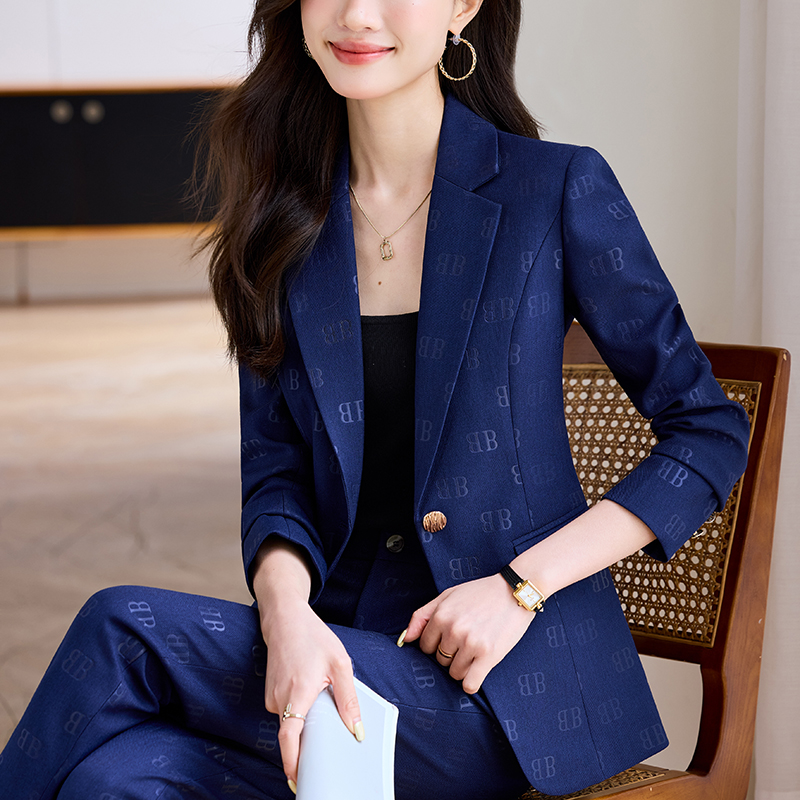 2025新款高级感立体印花西装套装女时尚职场经理西服修身工作服秋