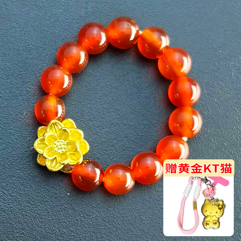 [赠送黄金KT猫]足金戒指步步生莲莲花戒指带质检证书赠黄金KT猫