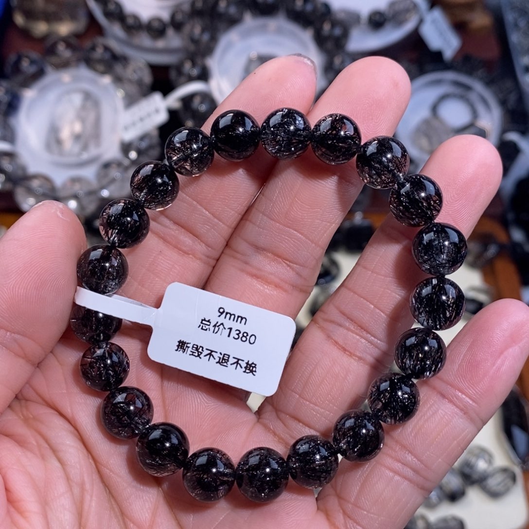 手链水晶未镶嵌黑发晶全透体满发烟花蕾丝9mm黑爆闪