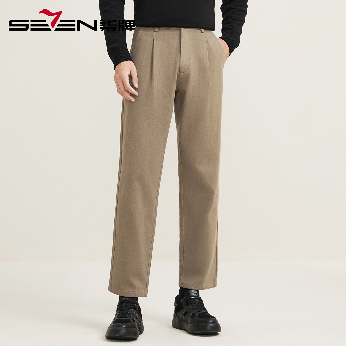 【彩牛九分裤】柒牌单褶锥型牛仔裤男2025秋冬新款时尚宽松休闲男裤