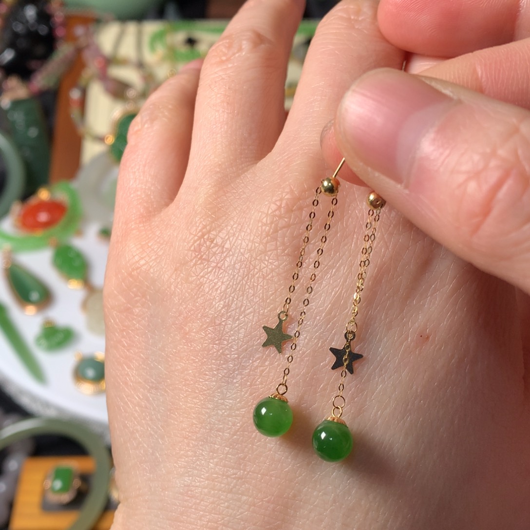 和田玉耳饰18K金镶嵌SL0002