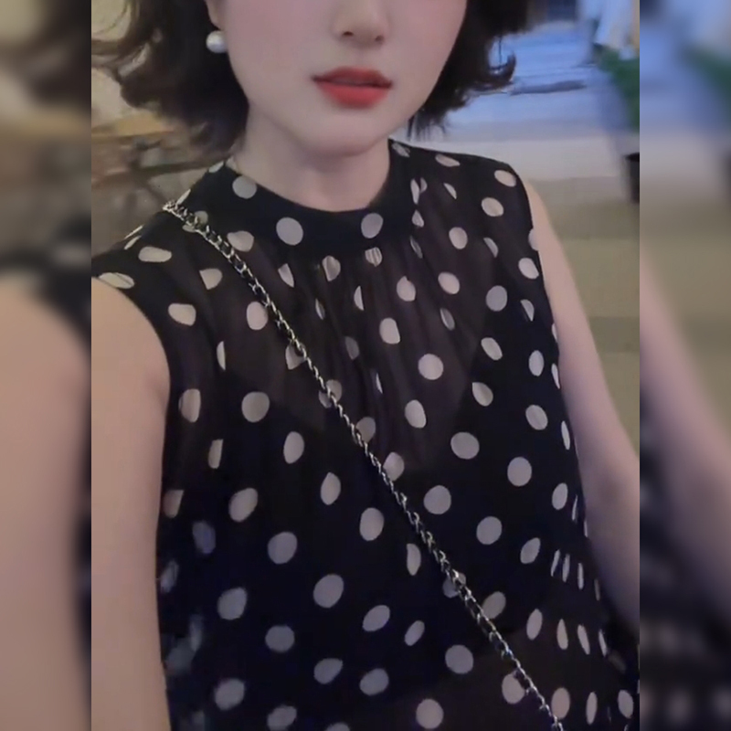 法式优雅黑色波点无袖背心2025夏季新款小众女生纯欲慵懒风女装
