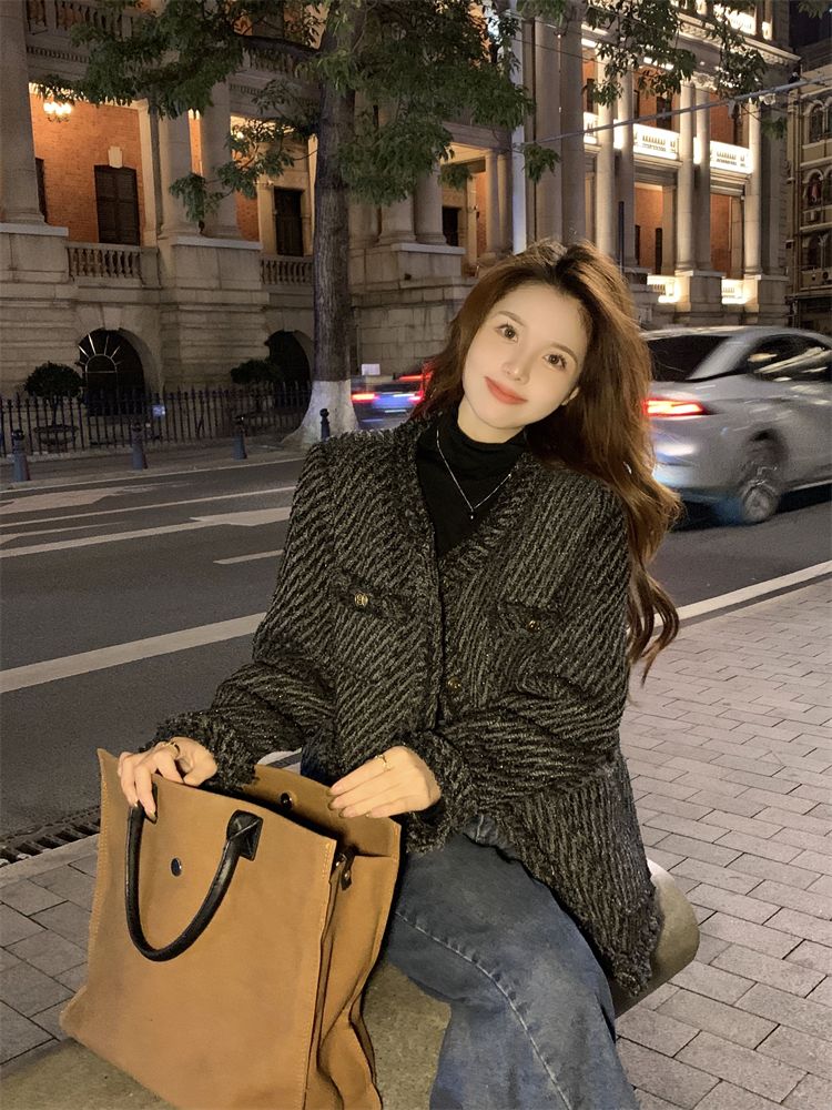 胖MM秋冬新款夹棉高级感气质小香风外套设计感加厚款上衣