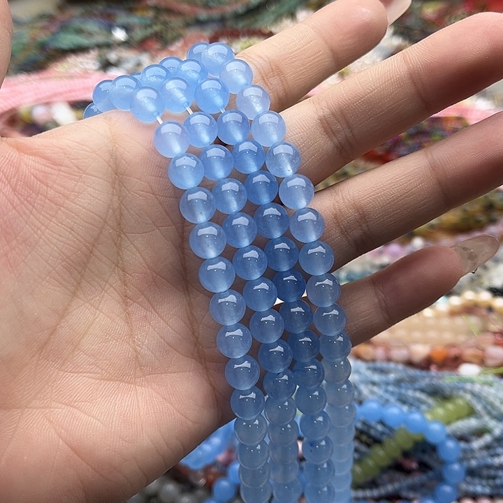 玛瑙/玉髓珠宝半成品未镶嵌一条8mm左右深海蓝宝