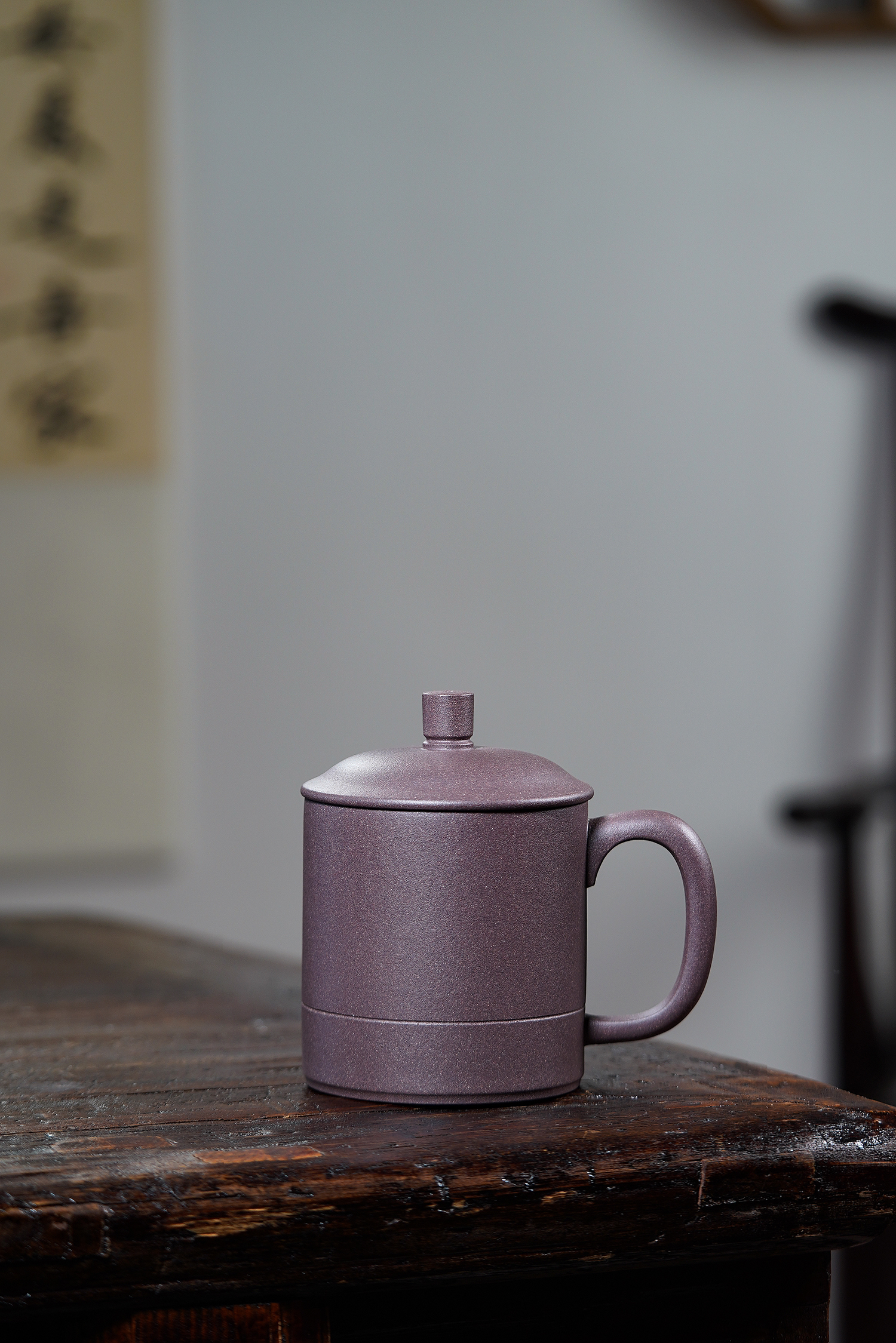 宜兴原矿鲨皮青紫砂大容量办公杯(500cc)