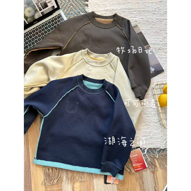 韩国原单科技暖绒一体绒亲子装男女宝加绒双色两面穿卫衣2025851