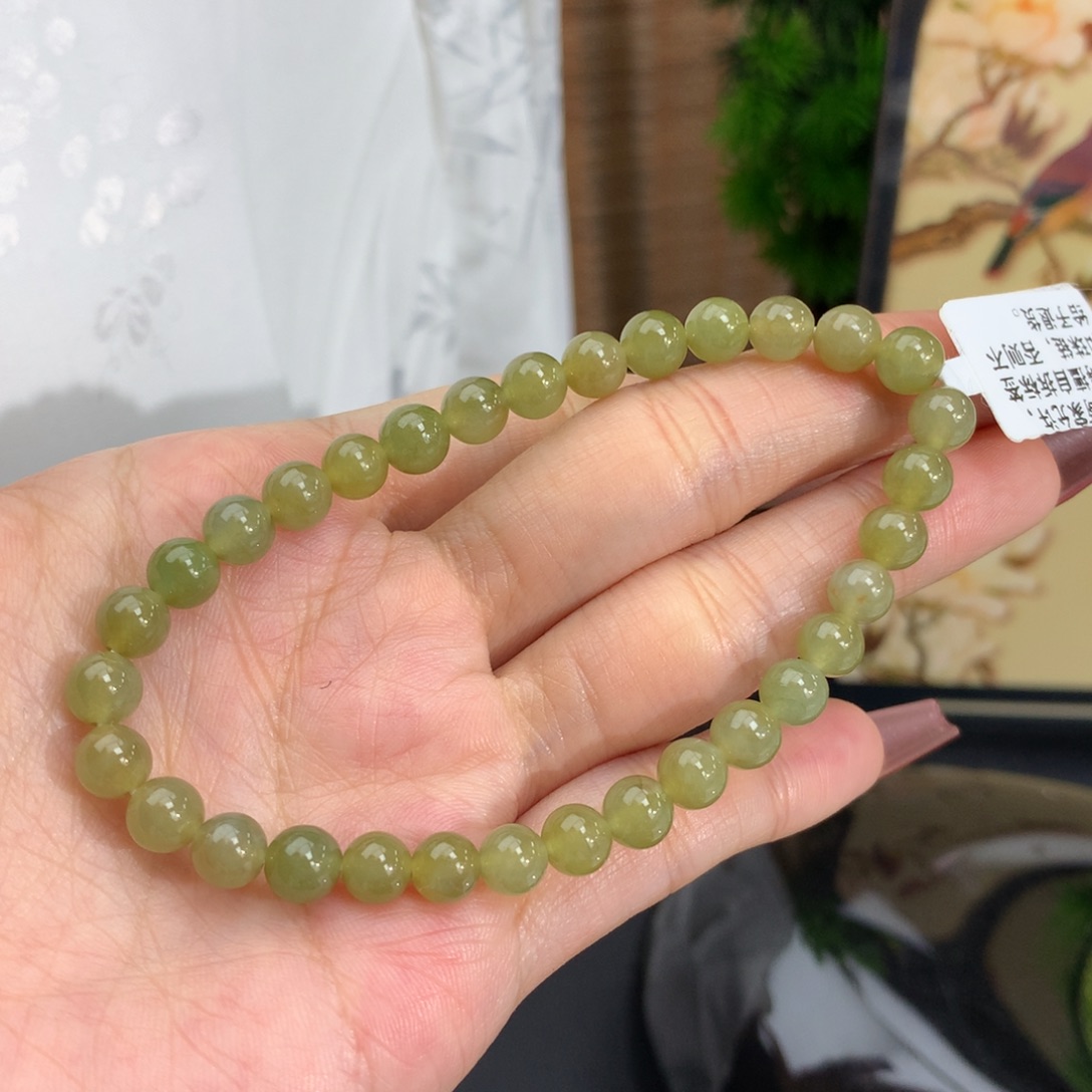 翡翠手链未镶嵌卡6.2冰胶茶黄手串