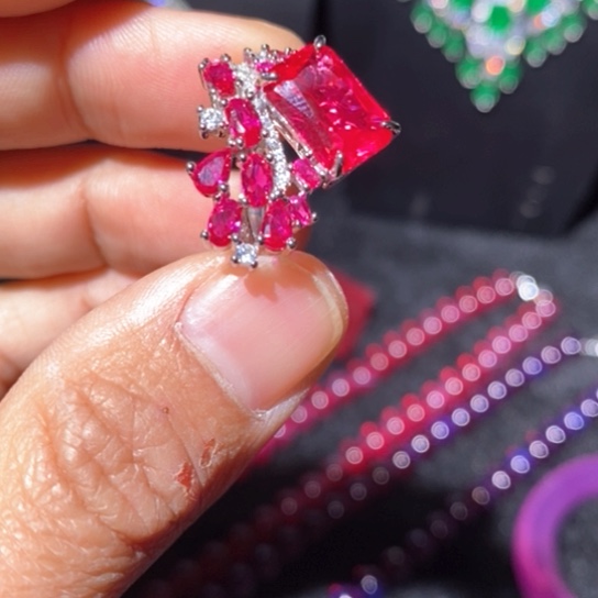 红宝石戒指银S925镶嵌