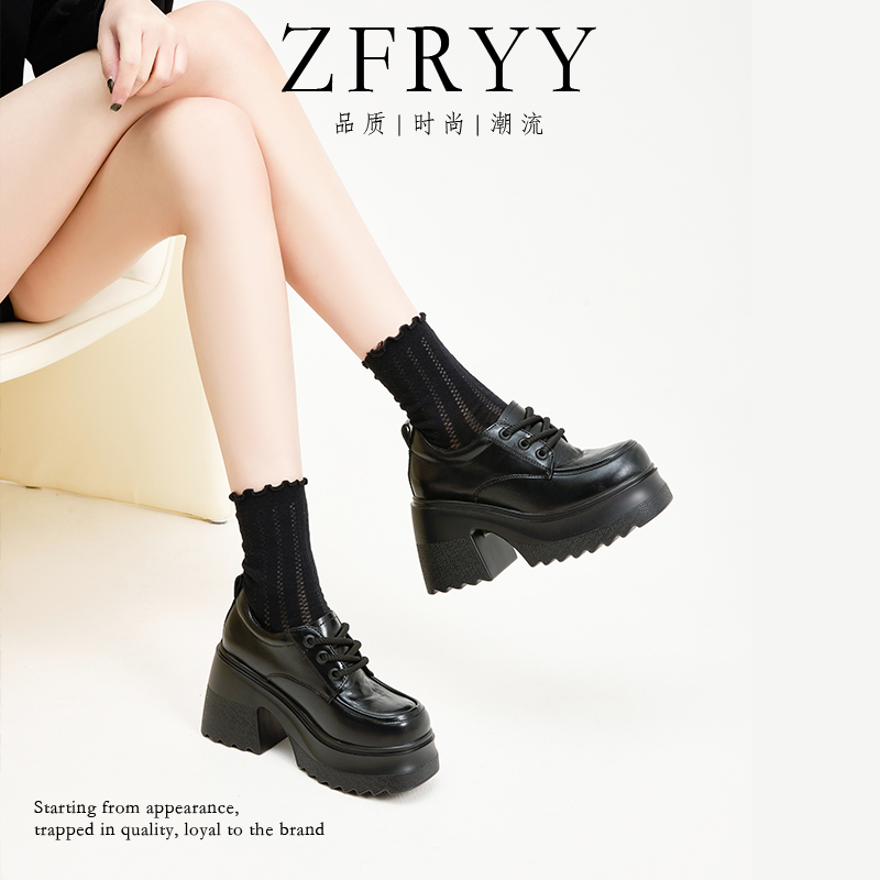 小个子早春新款粗跟厚底外增高乐福鞋女/时尚简约系带单鞋女1987