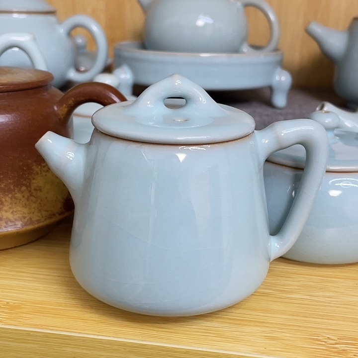 壶天青手工精工竹节石瓢壶