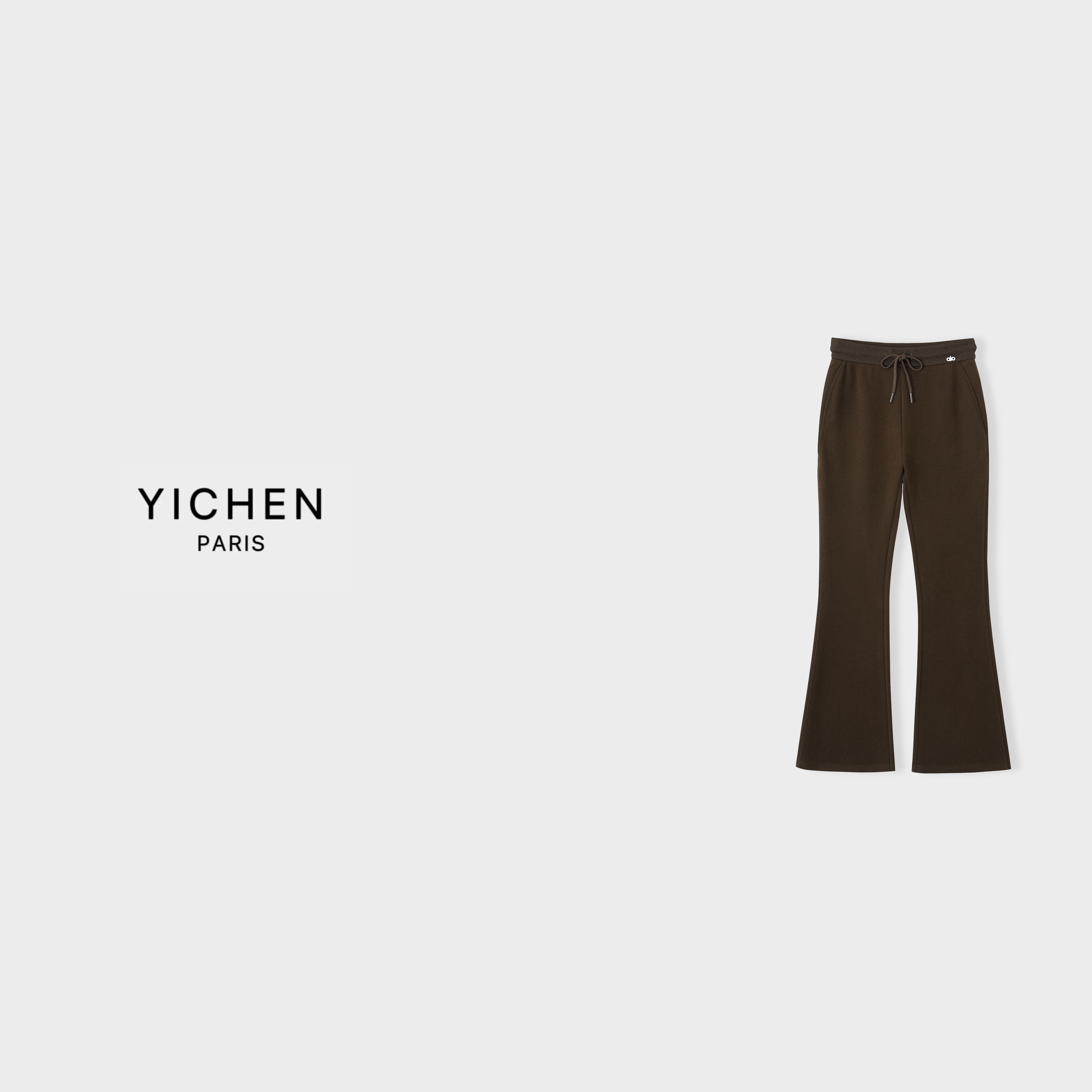 YC 浓缩咖啡色 a*o 中高腰微喇休闲裤-3575