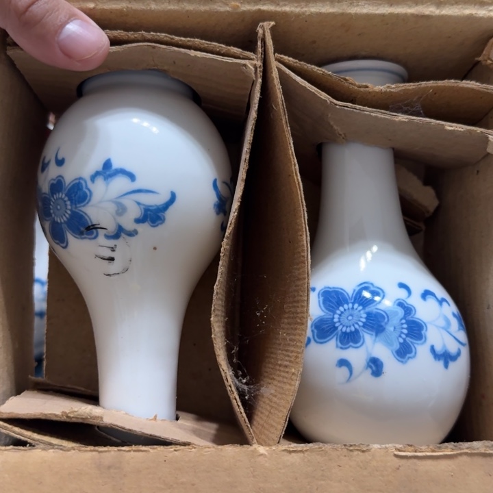 虾***o醴陵群力釉下青花一对微瑕原盒