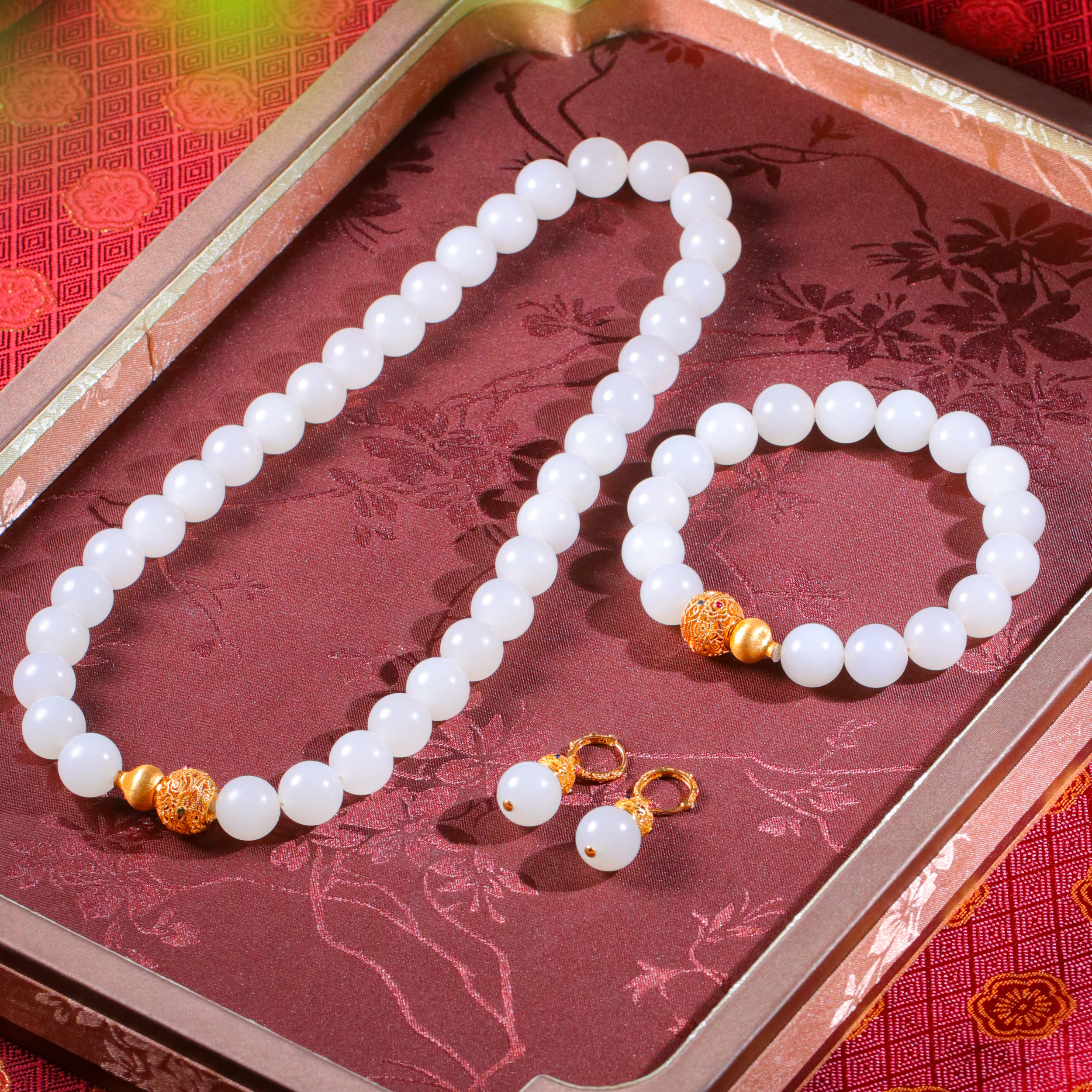 和田玉女神链套装白玉项链手串耳坠女款套装高奢套装