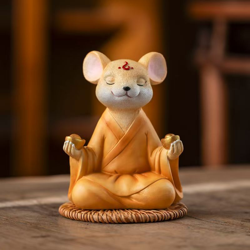 禅意生肖老鼠摆件灰仙招财鼠桌面吉祥物金钱鼠装饰五仙摆件一整套