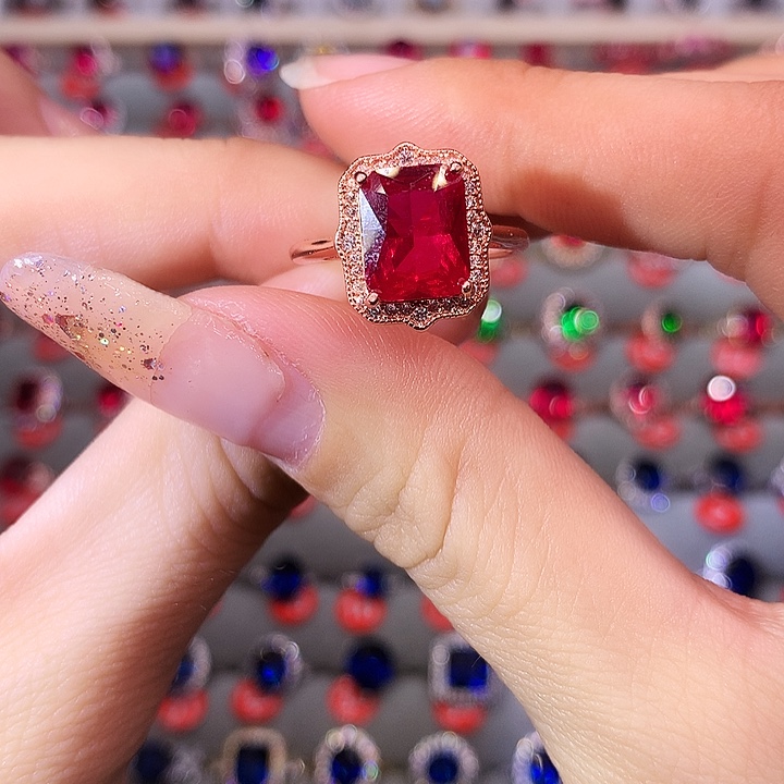 红宝石戒指银S925镶嵌