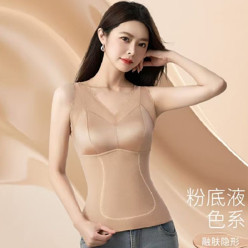 艾美儿桑蚕丝背心吊带蕾丝打底一体胸垫安可拉红琥珀流光BN3