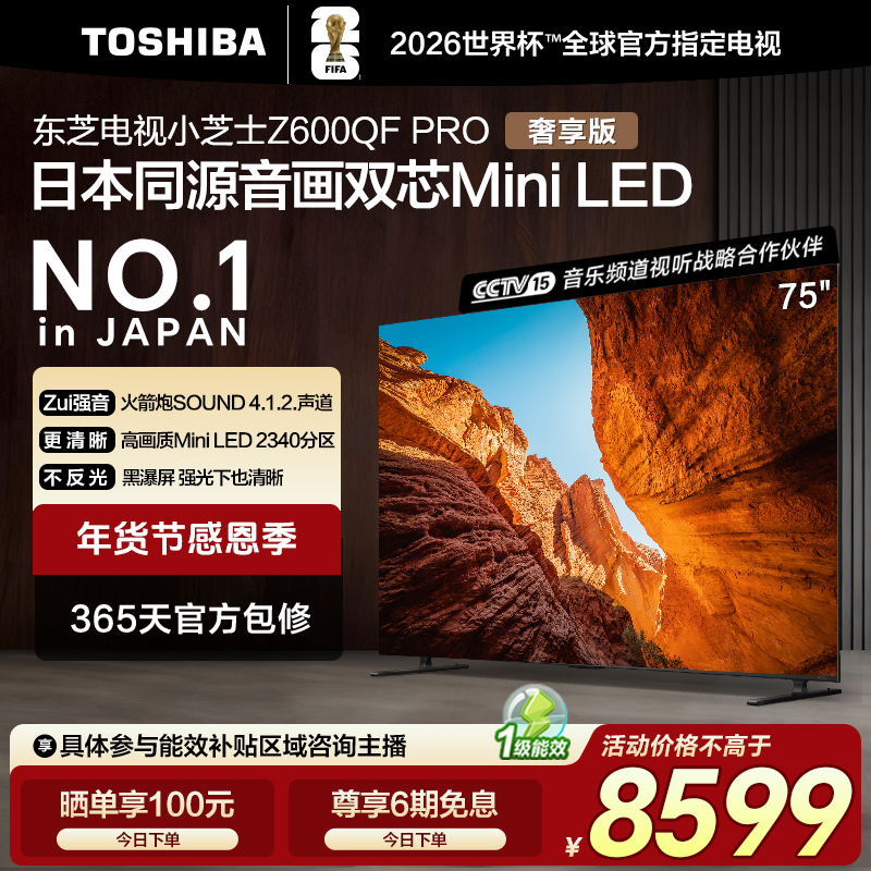  东芝电视小芝士75Z600QF PRO MiniLED电视机 世界杯定制电视 A