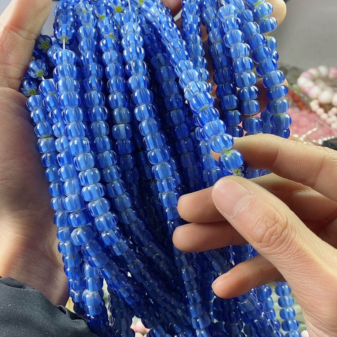 玛瑙/玉髓珠宝半成品合金一条10mm千花琉璃南瓜珠