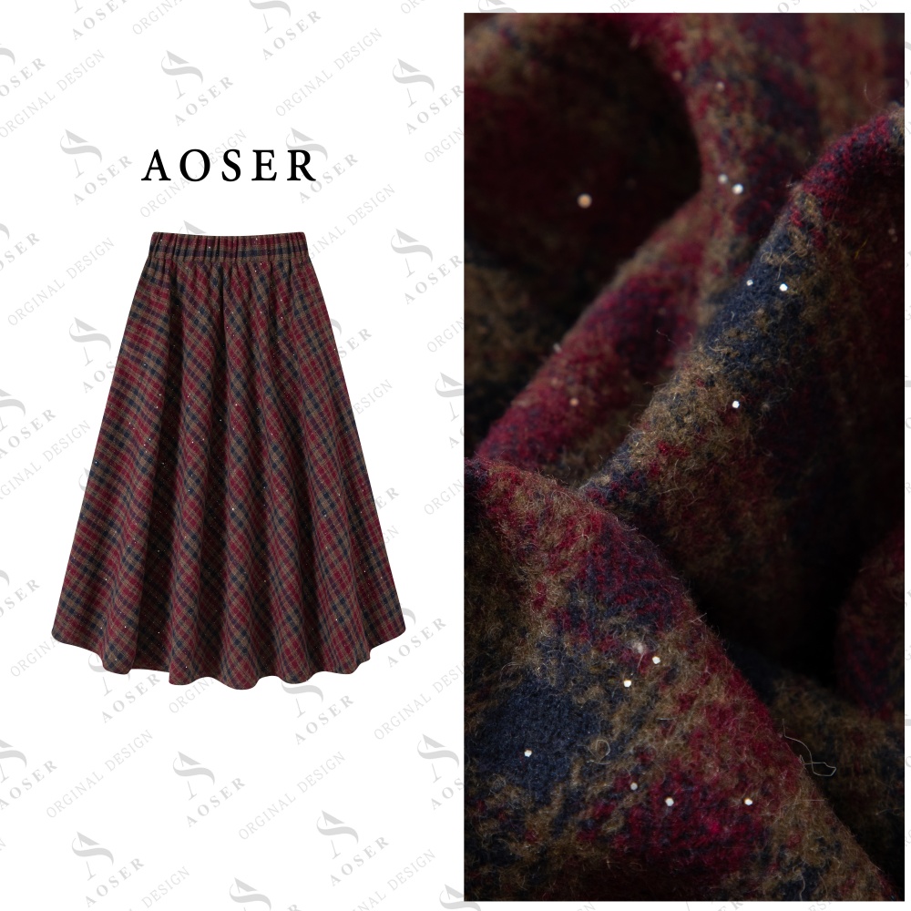 AOSER高级气质感显瘦保暖女格纹半身裙8660