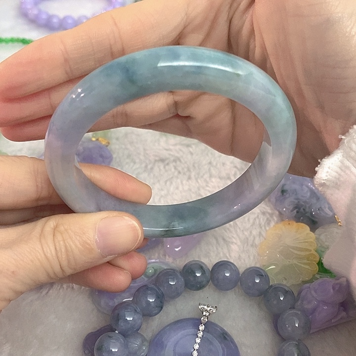 翡翠未镶嵌手镯梦幻蓝紫56.8