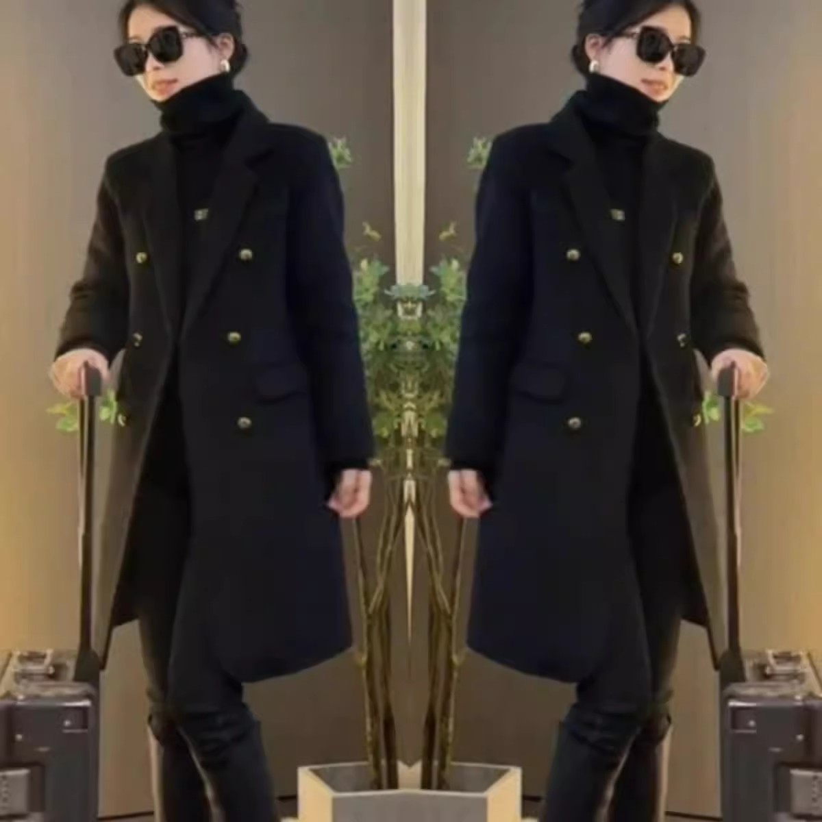 大码时尚外套中长款秋冬气质加厚显瘦加棉休闲百搭宽松毛呢大衣女