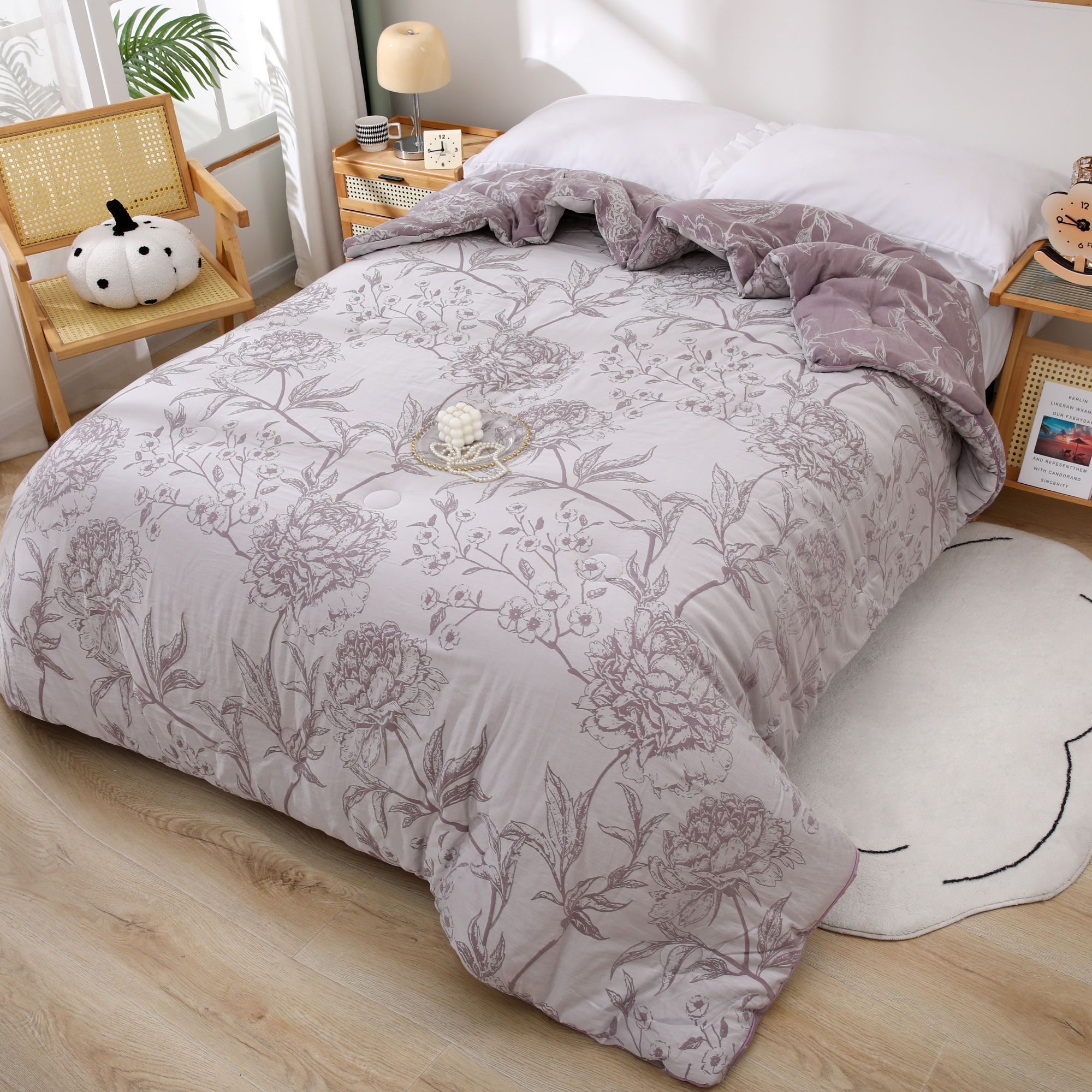 【紫罗兰-被套】轻奢透气浮雕织花工艺麻被套