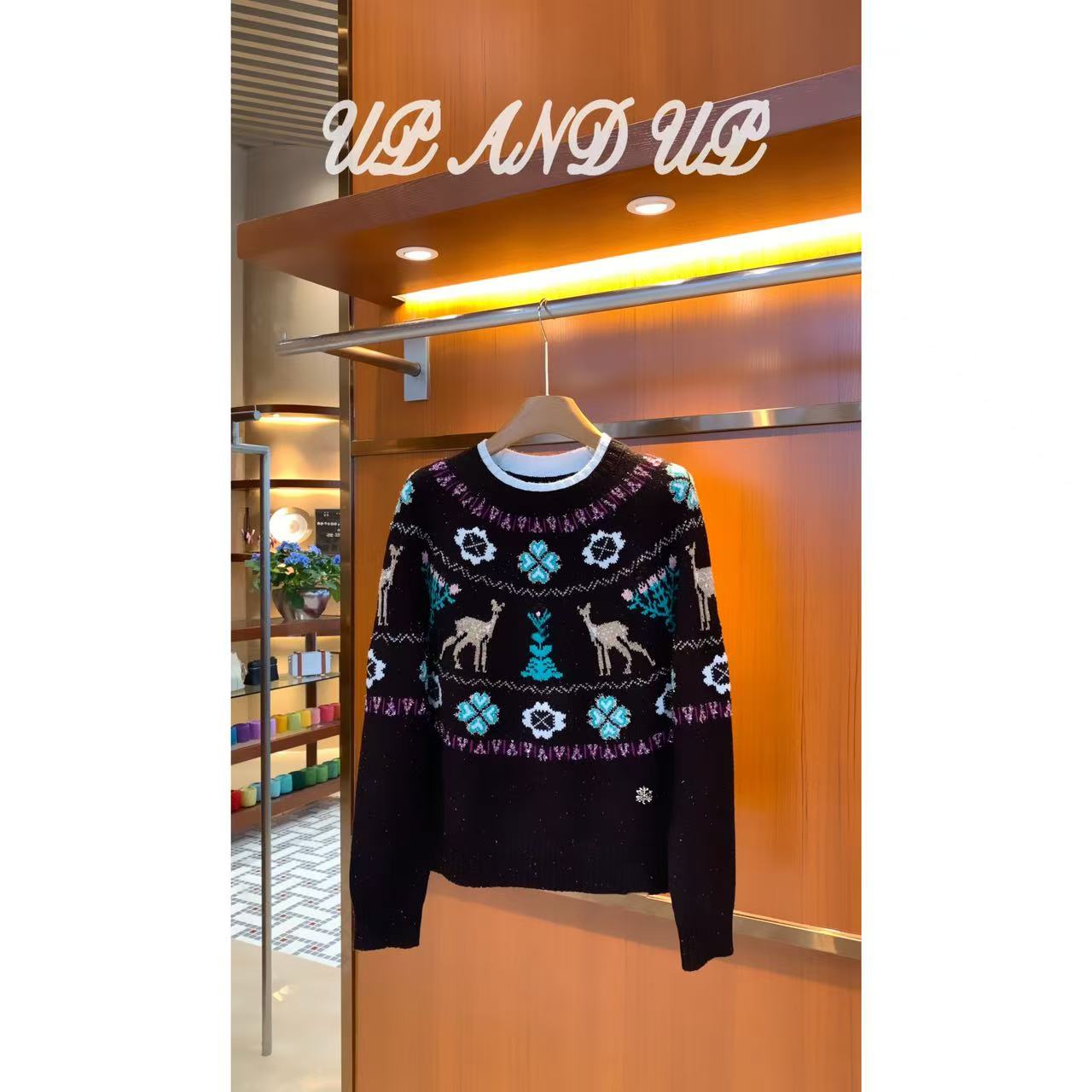 ‘圣诞小鹿’秋冬新款毛衣小香风提花羊毛羊绒针织开衫女