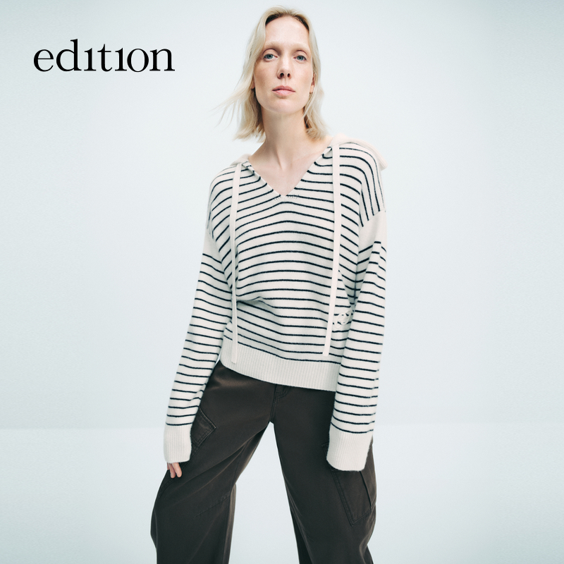 【达人专享】edition纯山羊绒海军领条纹毛衣#EBD4SWT019