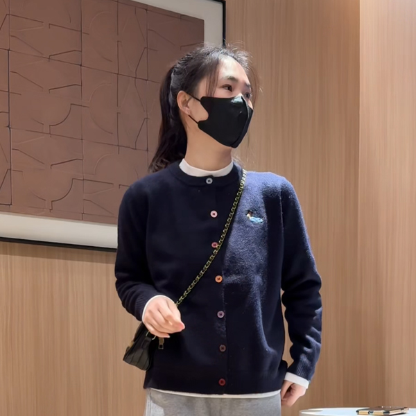 时尚刺绣圆领开衫针织衫女新品2024年秋冬宽松休闲软糯毛衣内搭潮