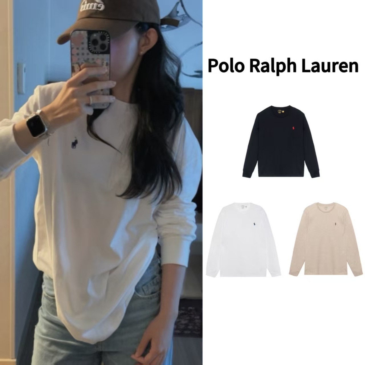 Polo Ralph Lauren/拉夫劳伦 Logo刺绣纯色圆领长袖T恤 男女款
