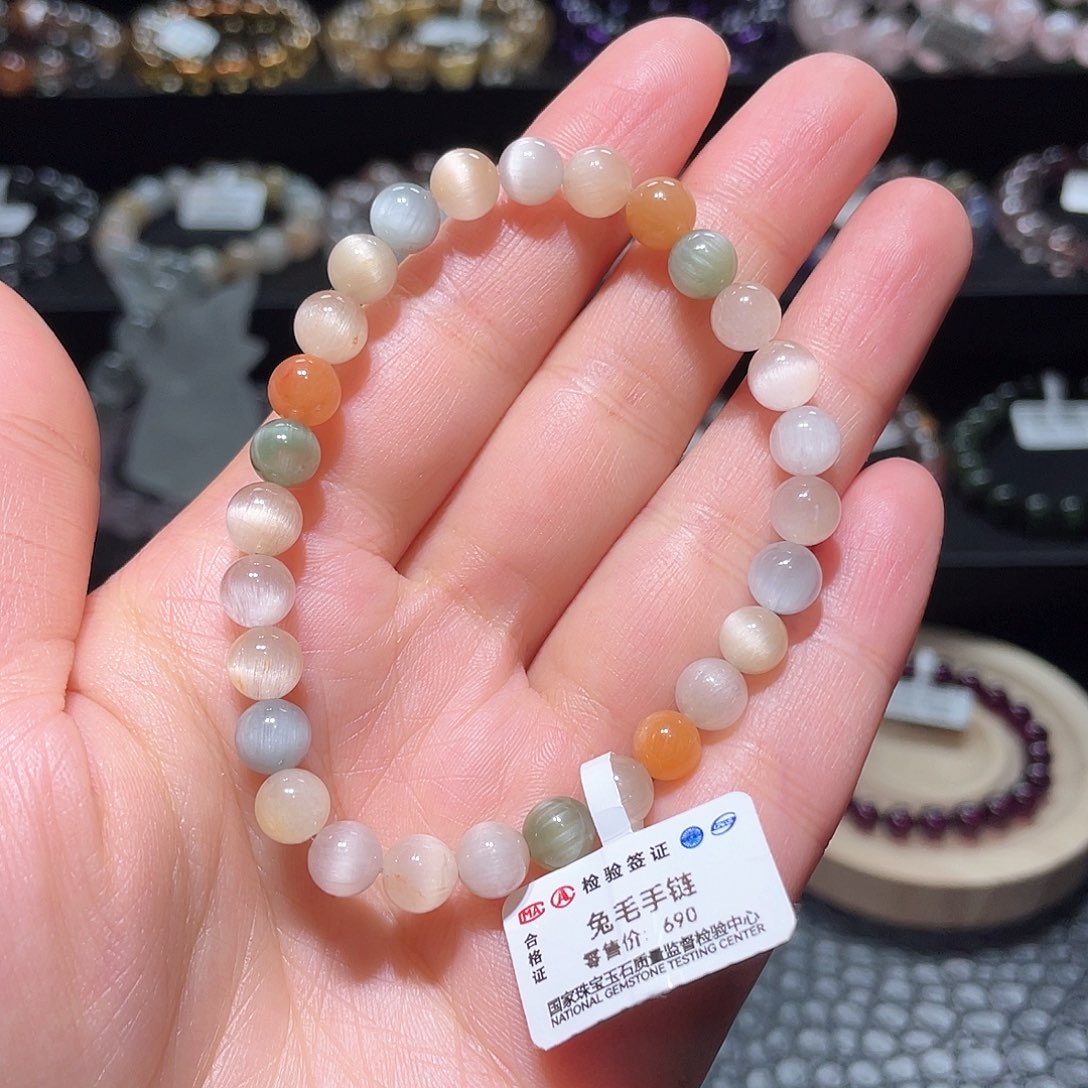 水晶手链未镶嵌兔毛手链，晶体通透