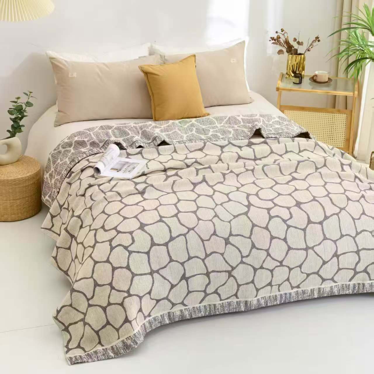 （水立方）200*230cm高端轻奢天然罗布麻床盖多功能盖毯可机洗