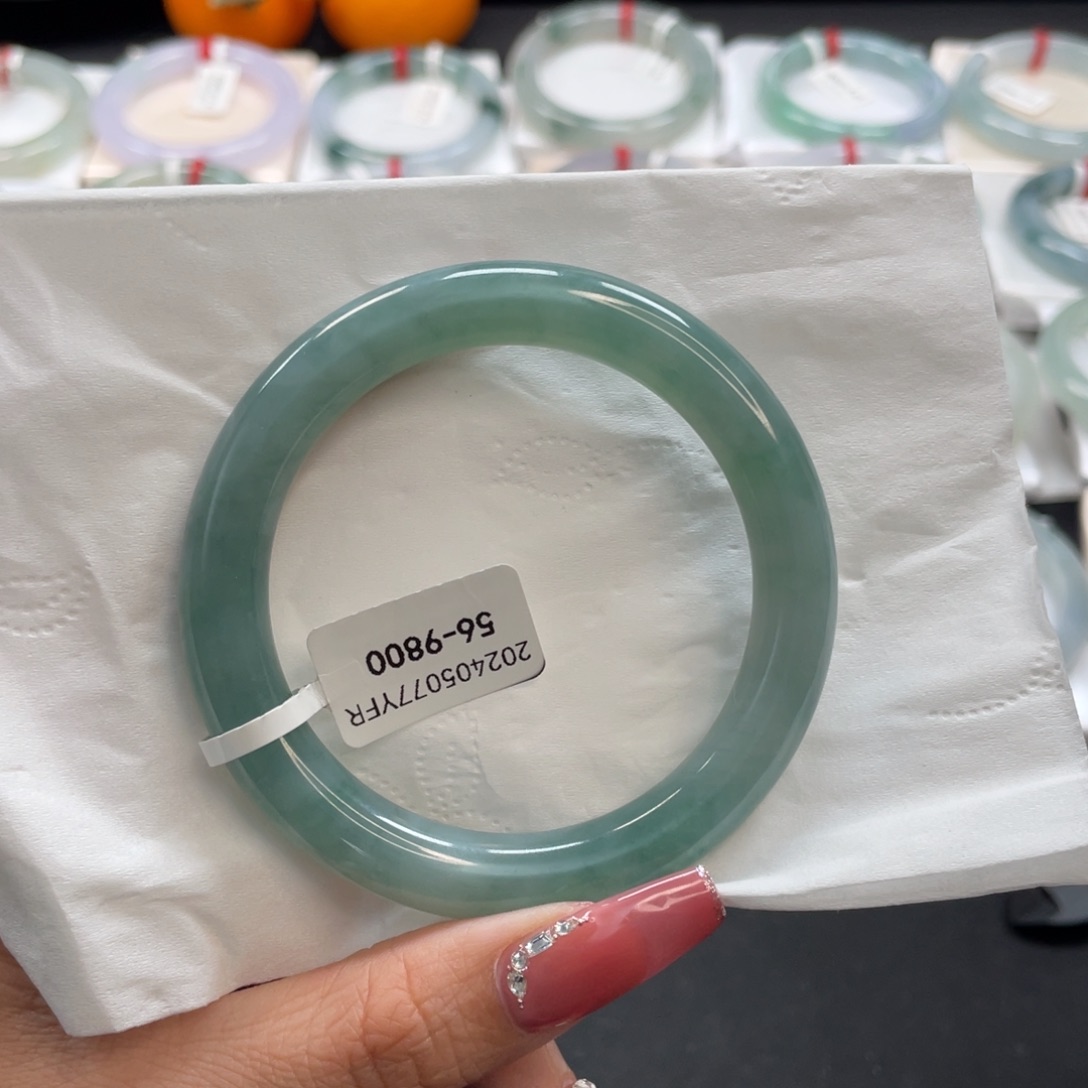 【闪购商品】翡翠手镯未镶嵌百搭湖水绿美人圆条56圈口16号