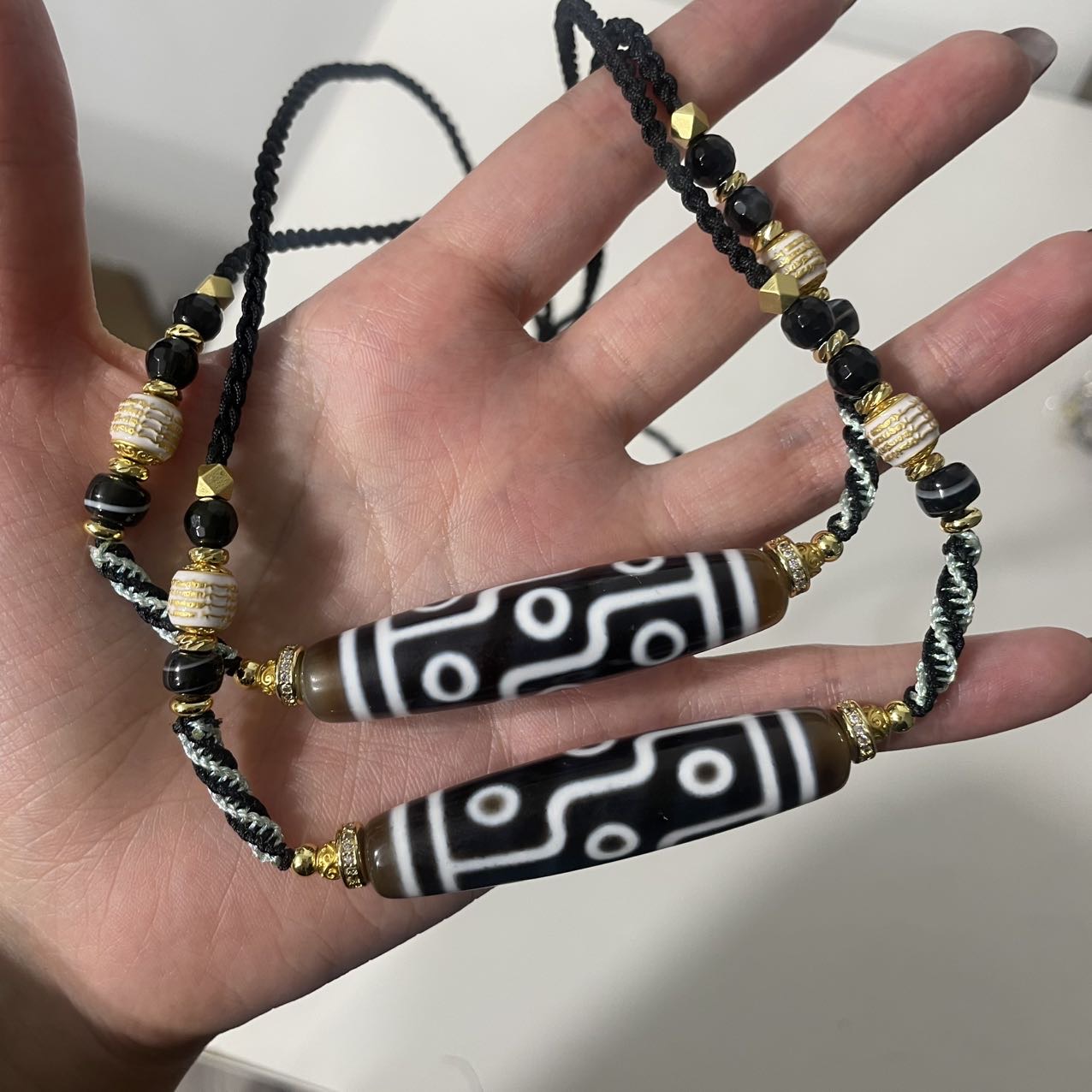 【曹美丽精选】 H48936-玛瑙DIY脖挂（九眼）-多样性发一件-56×13mm