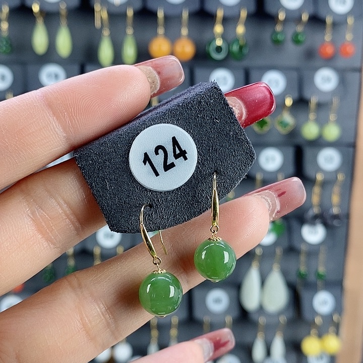 和田玉耳饰18K金镶嵌