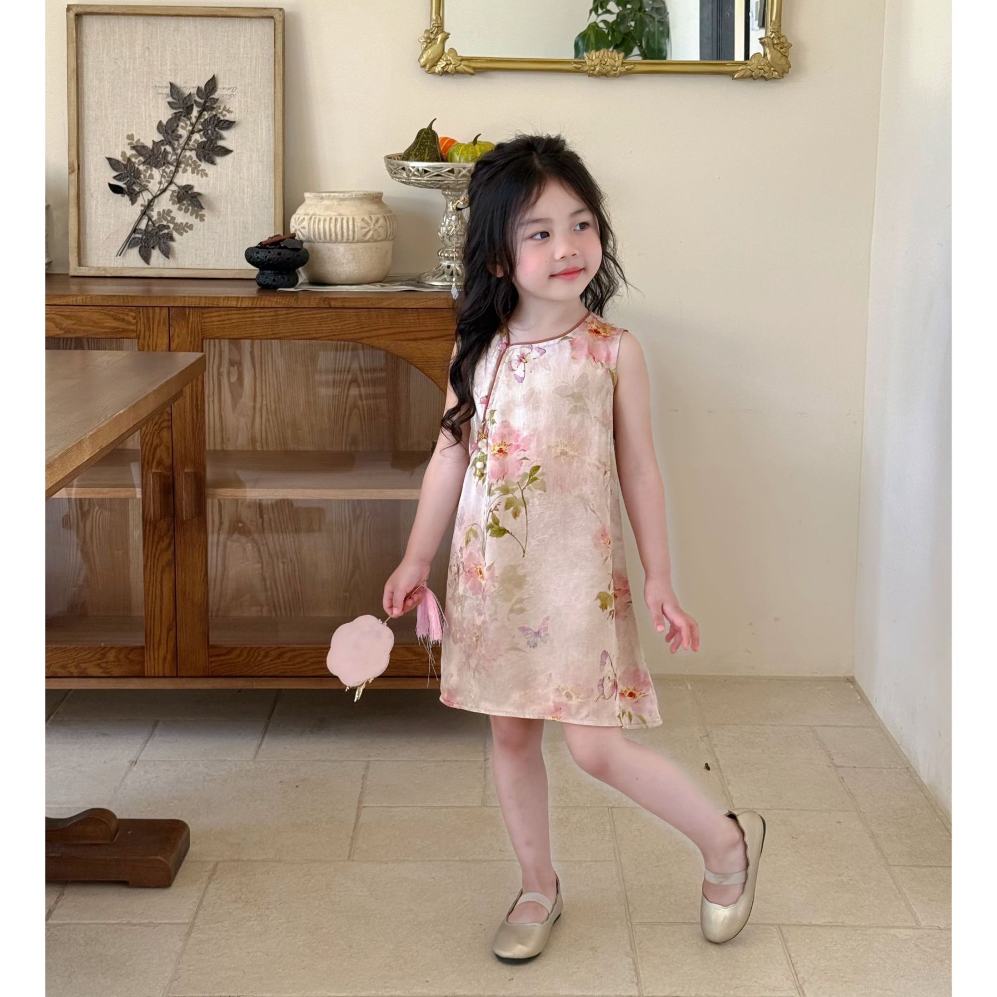 壹妈品质童装夏季洋气碎花连衣裙新中式国风夏款儿童无袖旗袍裙