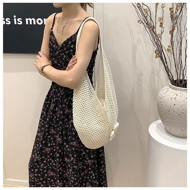 时尚编织腋下包女大容量单肩针织文艺包海边度假休闲托特包夏季