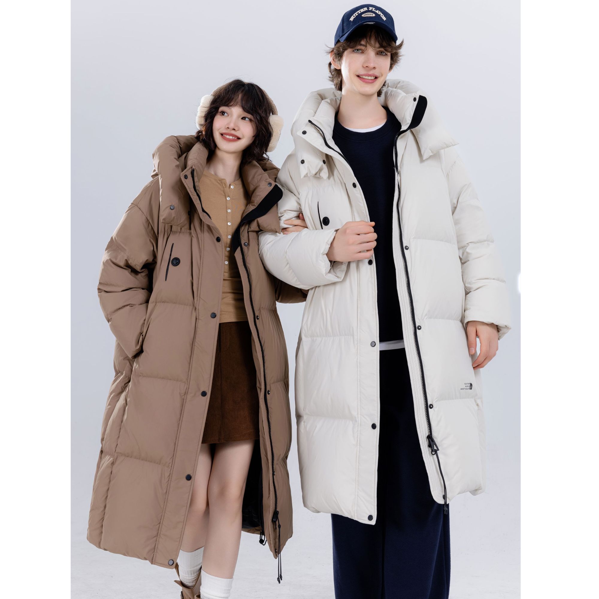 【大美专属】设计款宽松拉链韩版宽松型保暖连帽长款羽绒服-892F99