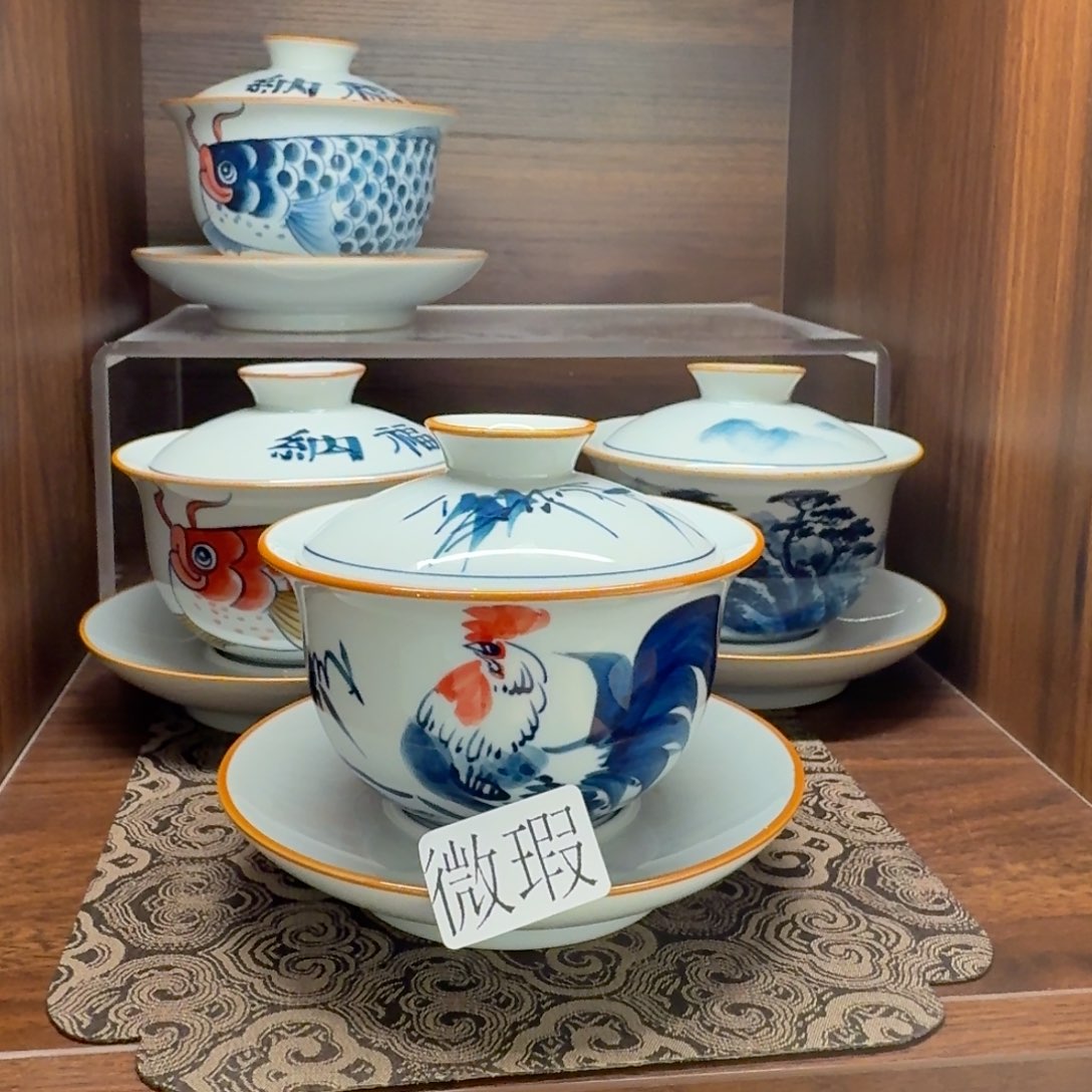 釉下手绘茶具微瑕