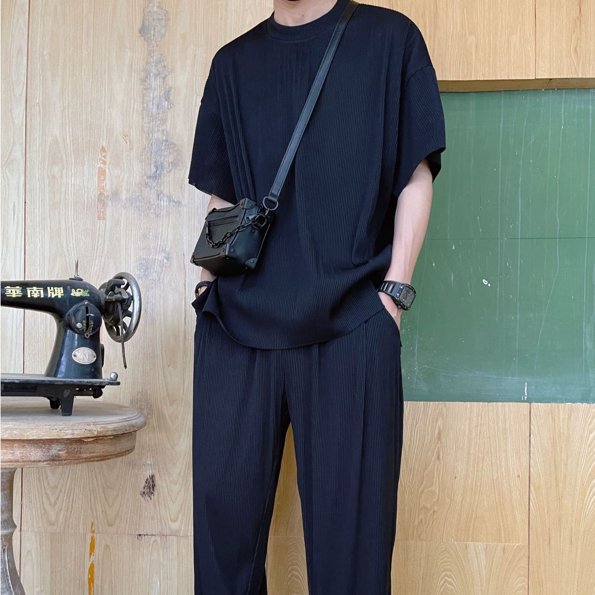 夏季时尚短袖套装男女时尚百搭痞帅两件套-6540