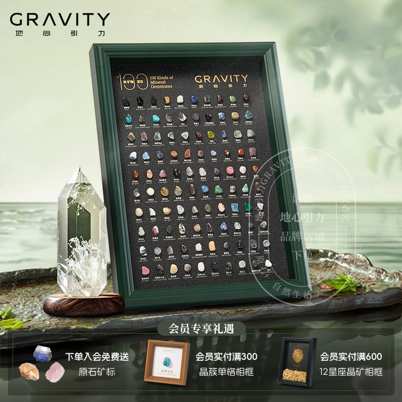 gravity地心引力100种矿石标本天然原石宝石矿物相框生日礼物摆件