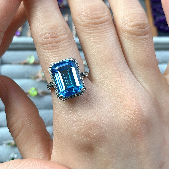 托帕石天然托帕石镶嵌戒指银S925镶嵌j*y