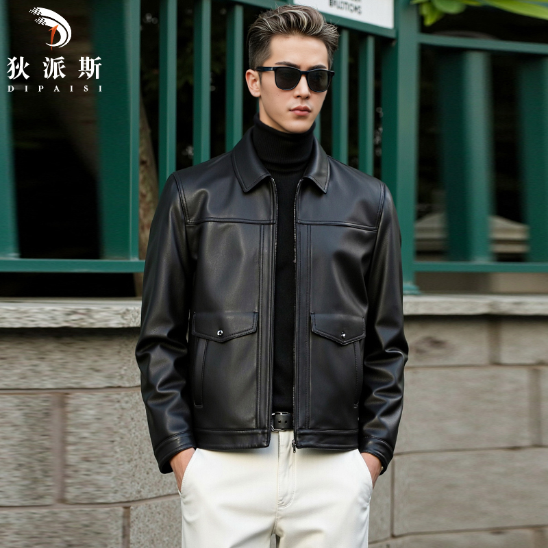 【内胆可拆卸】头层绵羊皮鹅绒服男士翻领时尚休闲皮夹克上衣