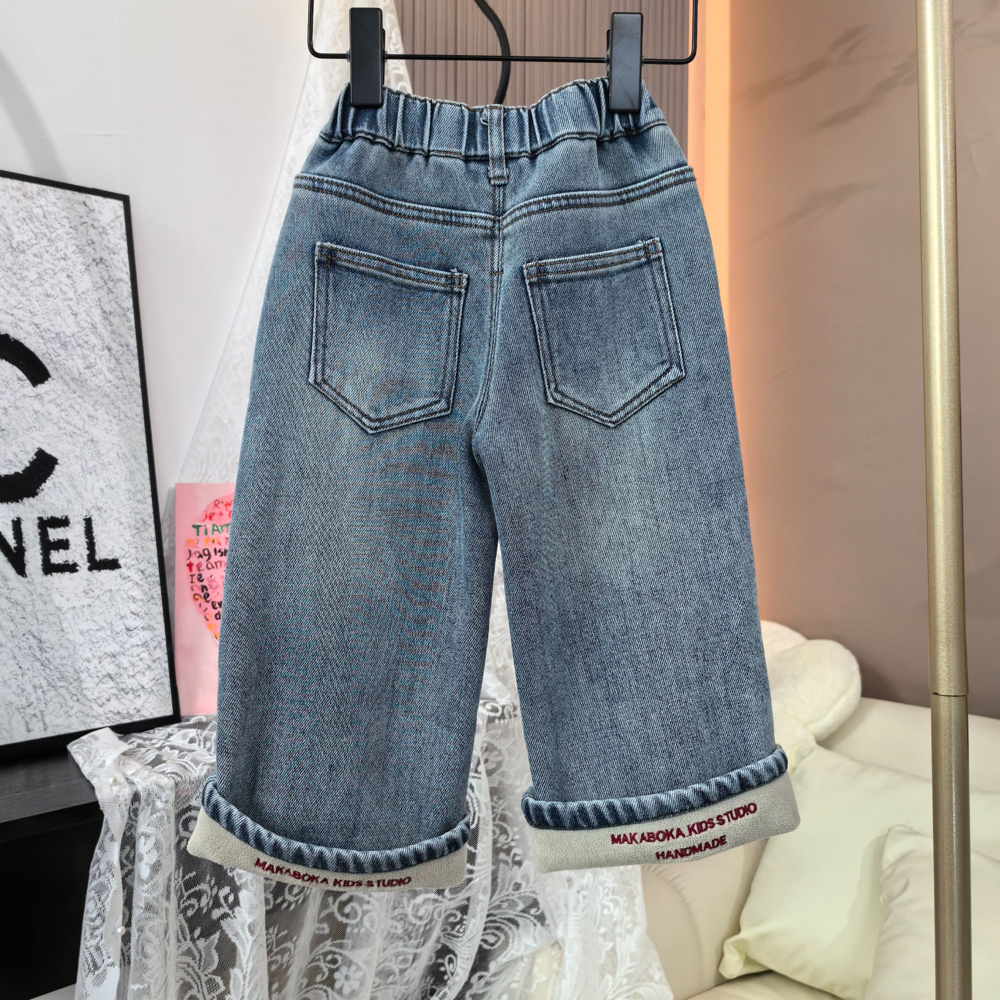 女童加绒裤子2025秋冬季新款时尚百搭加厚牛仔裤女宝洋气阔腿裤